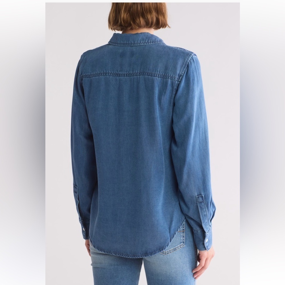7 For All Mankind Western Denim Shirt in Medium Indigo Size X-Small NWT - Picture 2 of 5